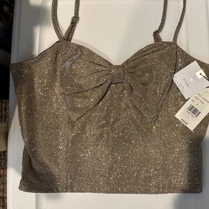 BE ORIGINAL SPARKLE CROP TOP  SIZE M BOW NWT ADJ STRAP HOLIDAY PARTY Light Gold